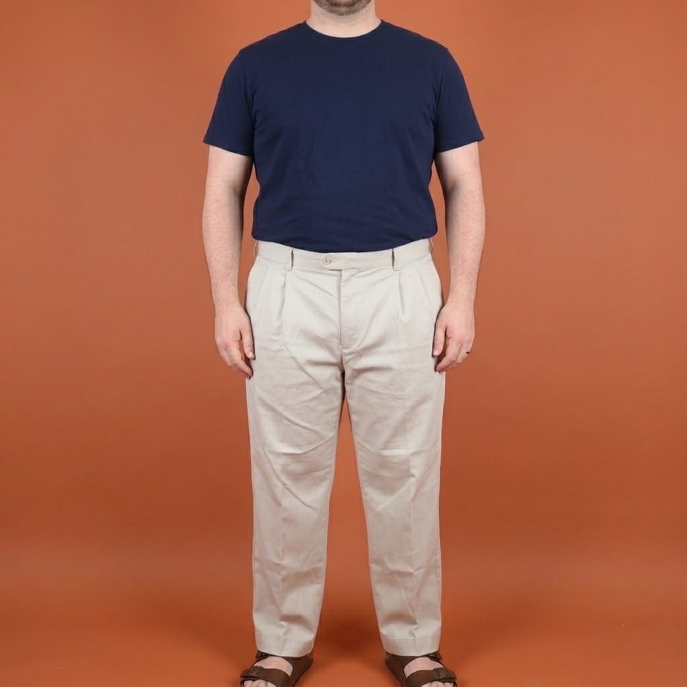 Croft‎ & Barrow Pleated Chino Pants 40x30 Beige Cotton Stretch EUC